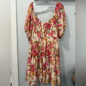 Floral‎ Smocked Dress with Puff Sleeves